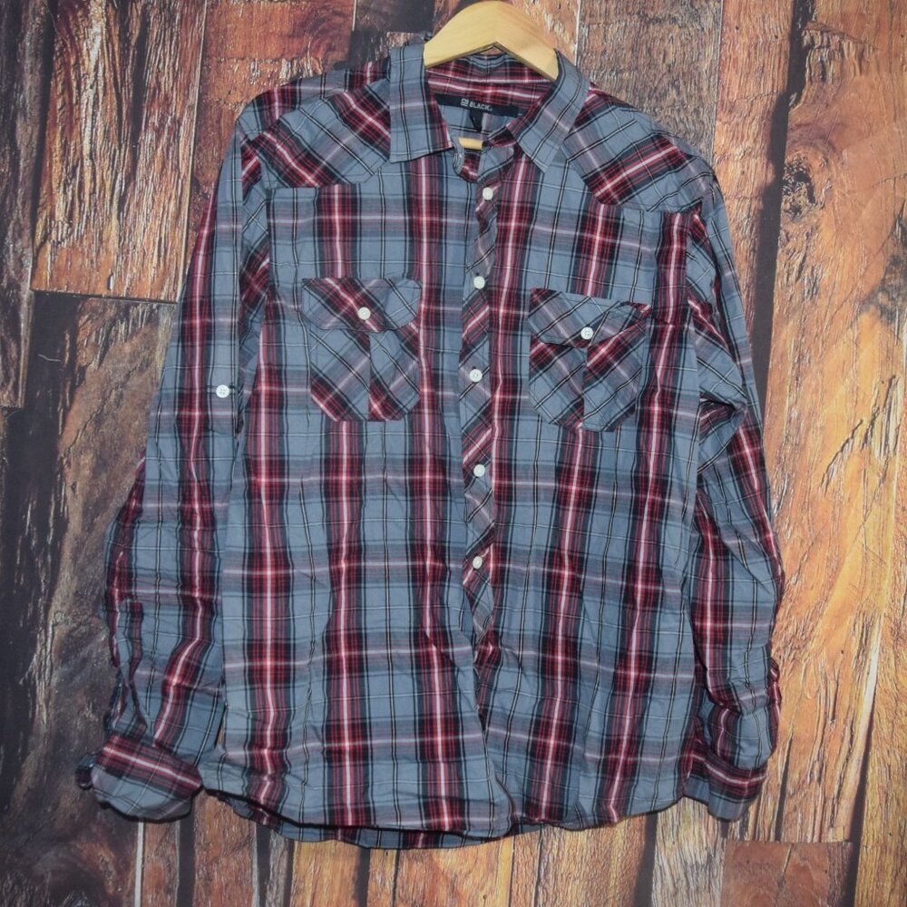 Carbon Black Men's Sz L Plaid Button Front Shirt